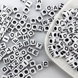 White Alphabet Cube Beads - Acrylic Square Opaque - Random Mix - 6.5mm Square, 3.5mm Hole '200 Pcs Pack