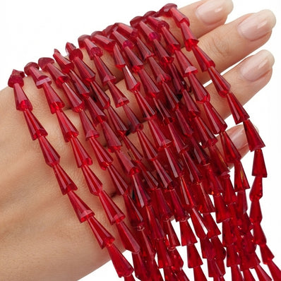 12x5mm Ruby Red Pencil Shape Glass Crystal Beads – 46-47 Beads per String