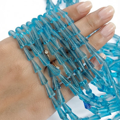 12x5 mm Aqua Blue Pencil Shape Glass Crystal Beads | 46-47 Beads Per Line