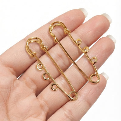 50mm Tarnish-Resistant Gold Plated Stainless Steel Decorative Kilt / Safety Pins with Loops (10 Pieces Pack)