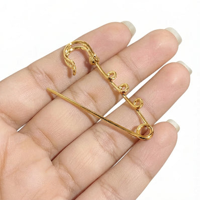 50mm Tarnish-Resistant Gold Plated Stainless Steel Decorative Kilt / Safety Pins with Loops (10 Pieces Pack)