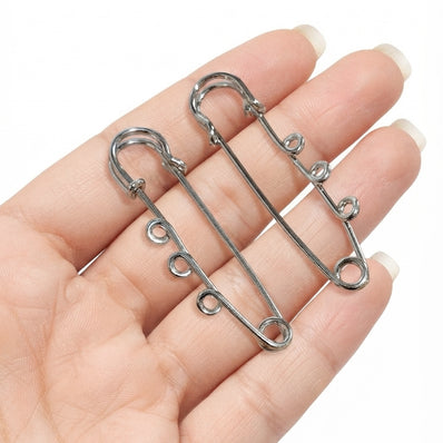 50mm Tarnish-Resistant Stainless Steel Decorative Kilt / Safety Pins with Loops (10 Pieces Pack)