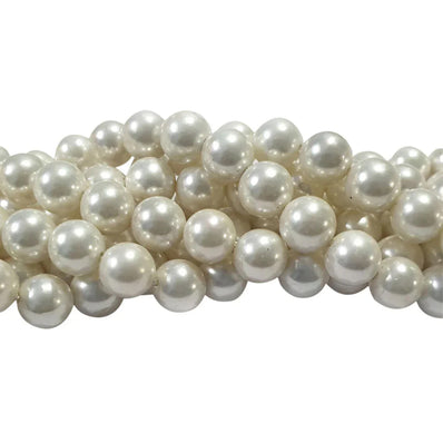 8mm Round Shell Pearl Beads with a smooth glossy finish, ideal for premium necklaces, bracelets, and elegant jewelry designs. Uniform, durable, and perfect for DIY projects. Sold Per Line 51~52 beads
