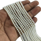 4mm Round Shell Pearl Beads with a smooth glossy finish, ideal for minimalist jewelry, seed-bead designs, and detailed crafting. Uniform, durable, and elegant for premium DIY projects. Sold Per Line 97~98 beads