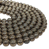 AAA Quality 8mm Pyrite Stone Beads Round Smooth | 45-46 Beads Per String | Natural Genuine Gemstone