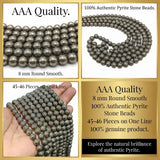 AAA Quality 8mm Pyrite Stone Beads Round Smooth | 45-46 Beads Per String | Natural Genuine Gemstone