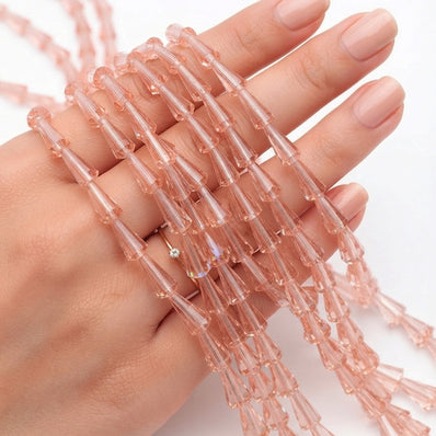 12x5 mm Peach Pink Glass Crystal Beads | 46-47 Beads Per Line