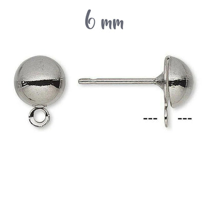10 PIECES PACK' 6MM Round Half Ball Studs Post Earring Findings with loop