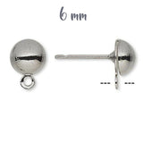 10 PIECES PACK' 6MM Round Half Ball Studs Post Earring Findings with loop