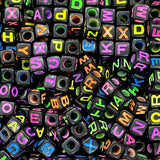 7.5-8 mm Acrylic Cube Black Alphabet Beads With Colorful Letters, Assorted 200 pcs in a pack
