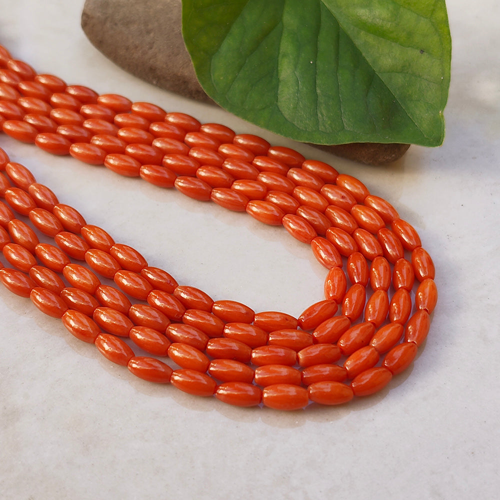 1 STRING/LINE PACK' 6x3 MM RICE OVAL SHAPE SMOOTH GENUINE AUTHENTIC BAMBOO TAIWANESE CORAL