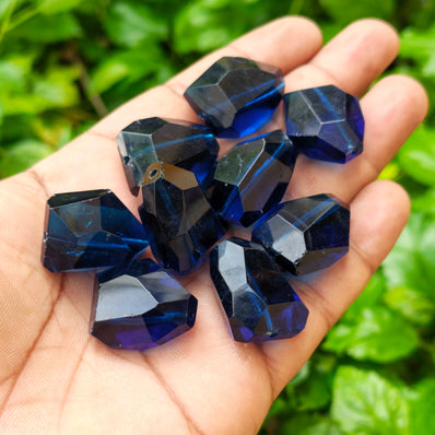 Czech Imported Dark Sapphire Blue Large Faceted Fancy Glass Beads (6 Pieces Pack)
