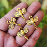 10 PIECES PACK' 24x20 MM' GOLDEN OXIDIZED DRAGON FLY CHARMS