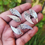 10 PIECES PACK OF ANGEL WINGS CHARMS' 29 MM APPROX' SILVER OXIDIZED