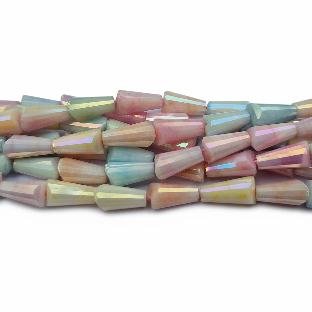 High quality quartz beads multi colour, Pensil Tower shape, size 4x8mm AB Finish, Pastel Color, approx 50 beads in string