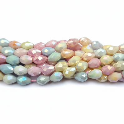 High quality quartz beads multi colour, drop faceted shape, size 8x6mm AB Finish, Pastel Color, approx 47 beads in string