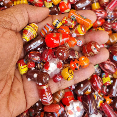 200 GRAMS PACK' RED TONE FANCY LAMPWORK BEAD MIX