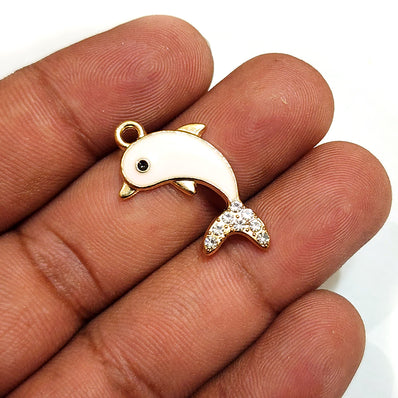 4 PIECES PACK' 11x28 MM' DOLPHIN ENAMEL CHARMS