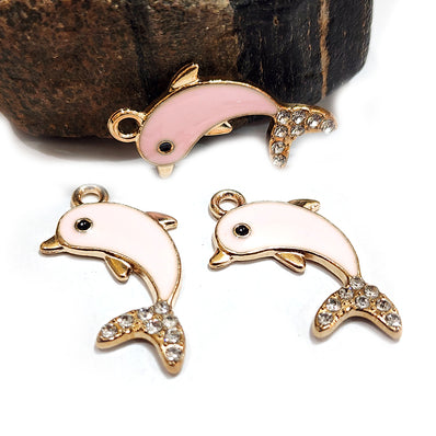4 PIECES PACK' 11x28 MM' DOLPHIN ENAMEL CHARMS