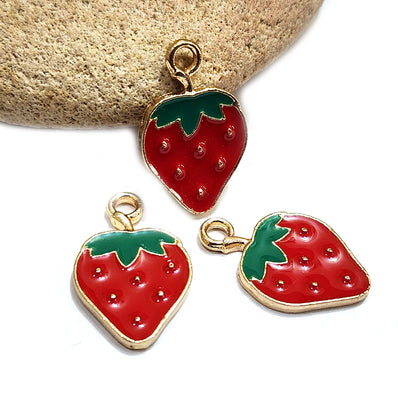 4 PIECES PACK' 13x20 MM' STRAWBERRY ENAMEL CHARMS