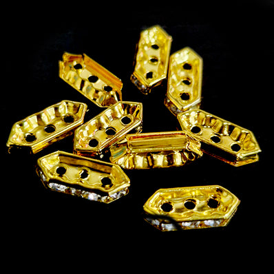 10 PIECES PACK' 14x5 MM APPROX' 3 HOLE RHINSTONE SPACER BEADS