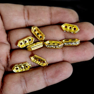 10 PIECES PACK' 14x5 MM APPROX' 3 HOLE RHINSTONE SPACER BEADS