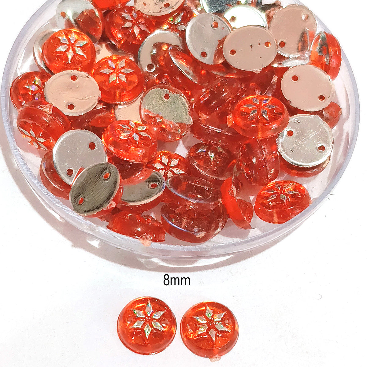 50 Gram Pack, 8mm Acrylic Rhinestone 2 Hole Sew On Stones