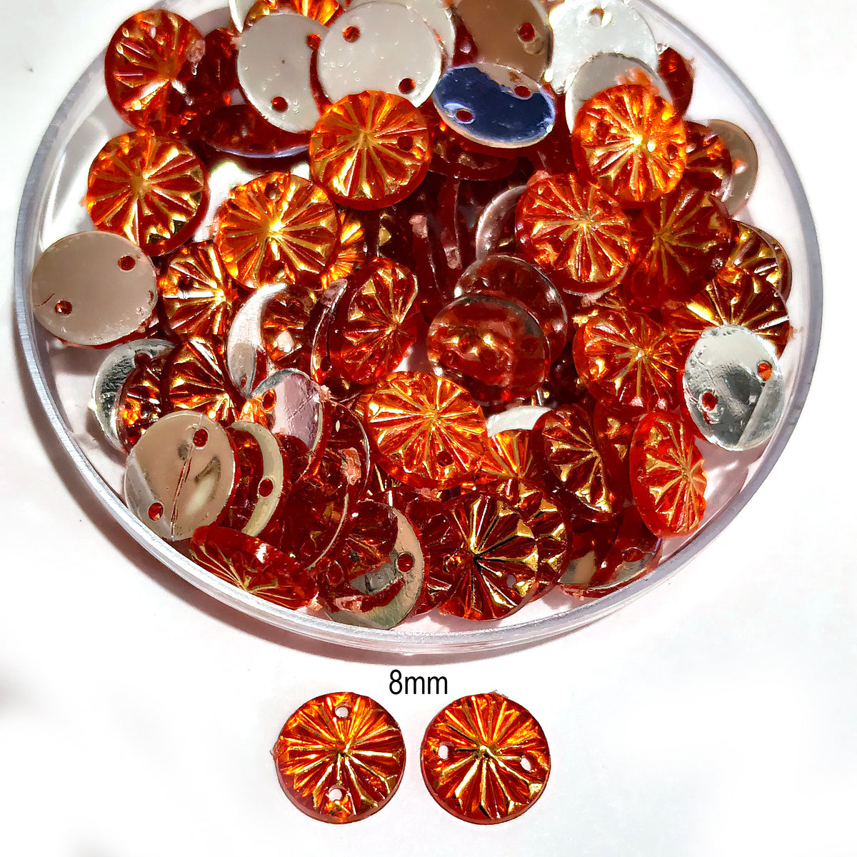 50 Gram Pack, 8mm Acrylic Rhinestone 2 Hole Sew On Stones