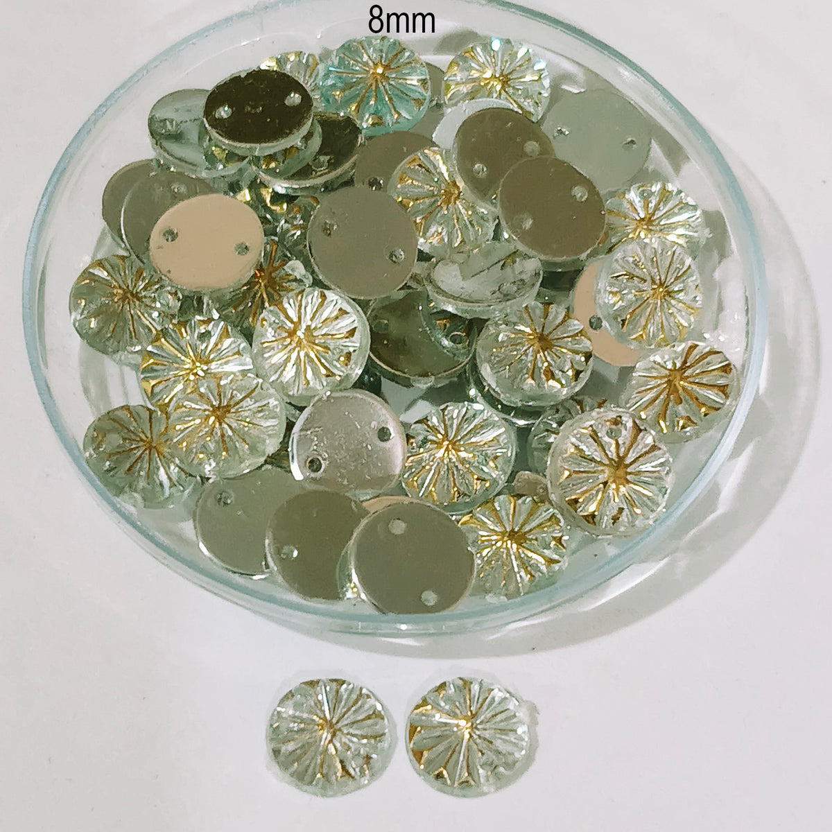 50 Gram Pack, 8mm Acrylic Rhinestone 2 Hole Sew On Stones