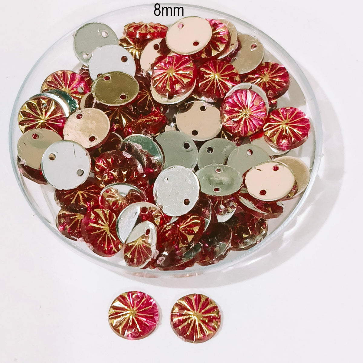 50 Gram Pack, 8mm Acrylic Rhinestone 2 Hole Sew On Stones