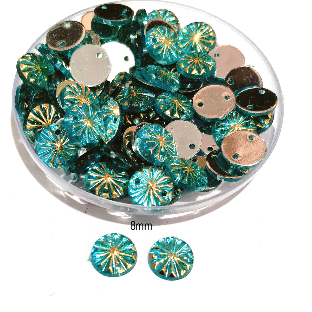 50 Gram Pack, 8mm Acrylic Rhinestone 2 Hole Sew On Stones