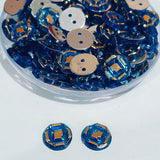 50grams Pack, 8mm Acrylic Rhinestone 2 Hole Sew On Stones Blue Gold Design