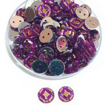 50grams Pack, 8mm Acrylic Rhinestone 2 Hole Sew On Stones Blue Gold Design