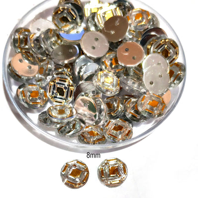 50grams Pack, 8mm Acrylic Rhinestone 2 Hole Sew On Stones Blue Gold Design