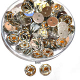 50grams Pack, 8mm Acrylic Rhinestone 2 Hole Sew On Stones Blue Gold Design