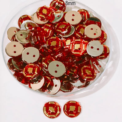 50grams Pack, 8mm Acrylic Rhinestone 2 Hole Sew On Stones Blue Gold Design
