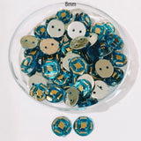 50grams Pack, 8mm Acrylic Rhinestone 2 Hole Sew On Stones Blue Gold Design