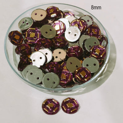 50grams Pack, 8mm Acrylic Rhinestone 2 Hole Sew On Stones Blue Gold Design