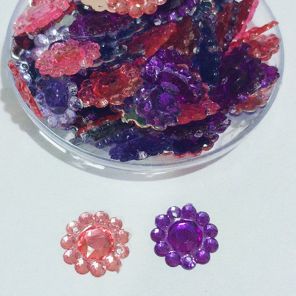 50grams pack, 10mm Acrylic Rhinestone 2 Hole Sew On Stones  Flower Design