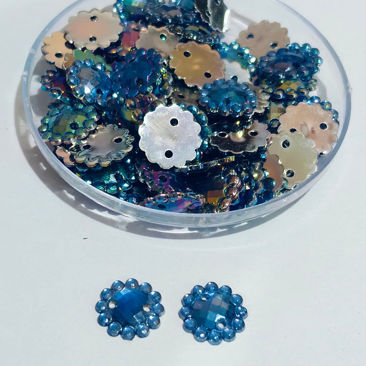 50grams pack, 10mm Acrylic Rhinestone 2 Hole Sew On Stones  Flower Design