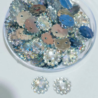 50grams pack, 10mm Acrylic Rhinestone 2 Hole Sew On Stones  Flower Design