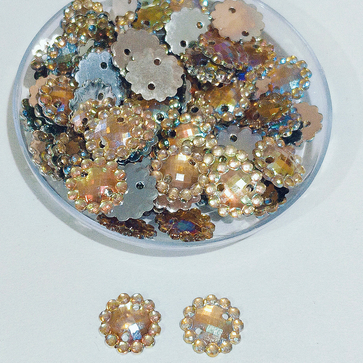 50grams pack, 10mm Acrylic Rhinestone 2 Hole Sew On Stones  Flower Design