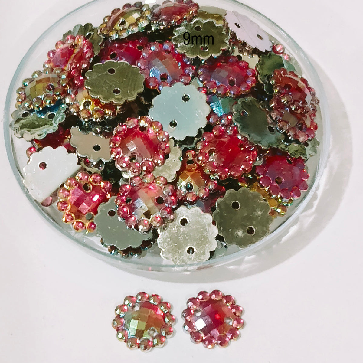 50grams pack, 10mm Acrylic Rhinestone 2 Hole Sew On Stones  Flower Design