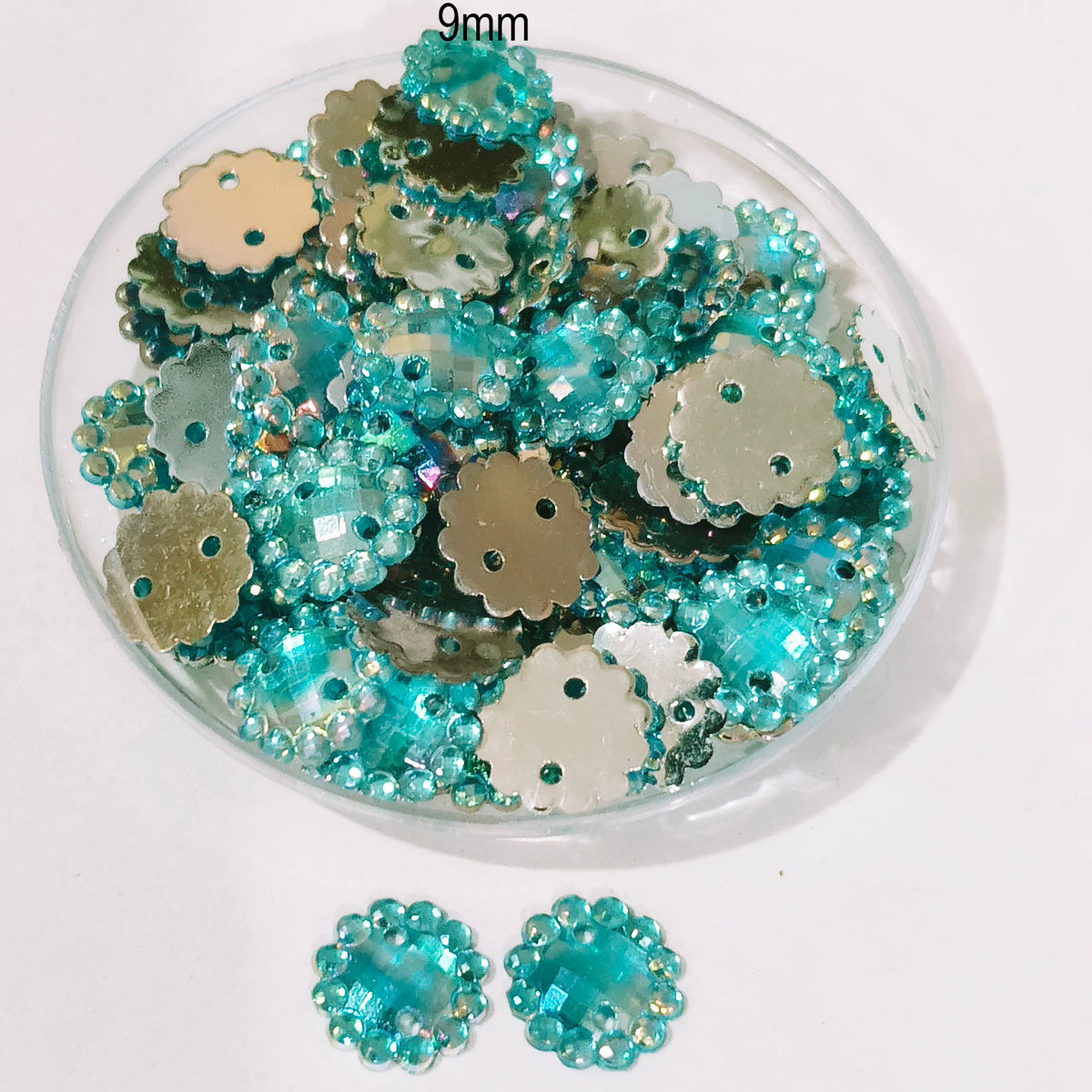 50grams pack, 10mm Acrylic Rhinestone 2 Hole Sew On Stones  Flower Design