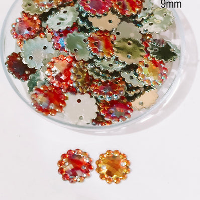 50grams pack, 10mm Acrylic Rhinestone 2 Hole Sew On Stones  Flower Design