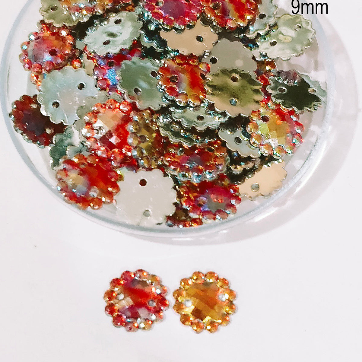 50grams pack, 10mm Acrylic Rhinestone 2 Hole Sew On Stones  Flower Design