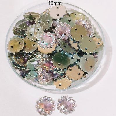 50grams pack, 10mm Acrylic Rhinestone 2 Hole Sew On Stones  Flower Design