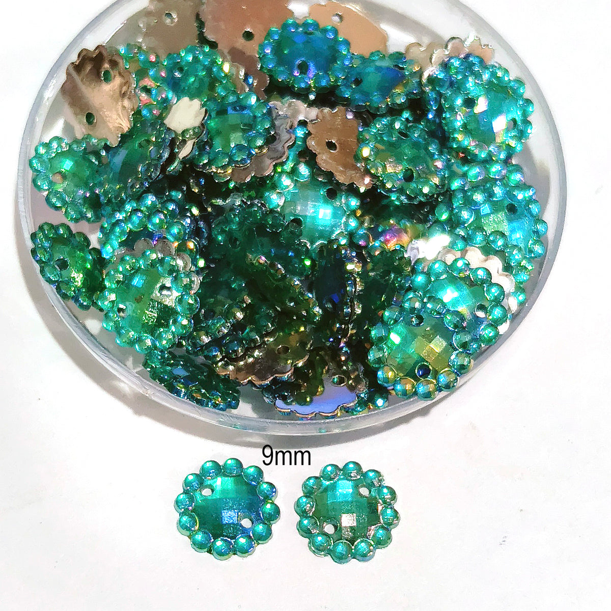 50grams pack, 10mm Acrylic Rhinestone 2 Hole Sew On Stones  Flower Design