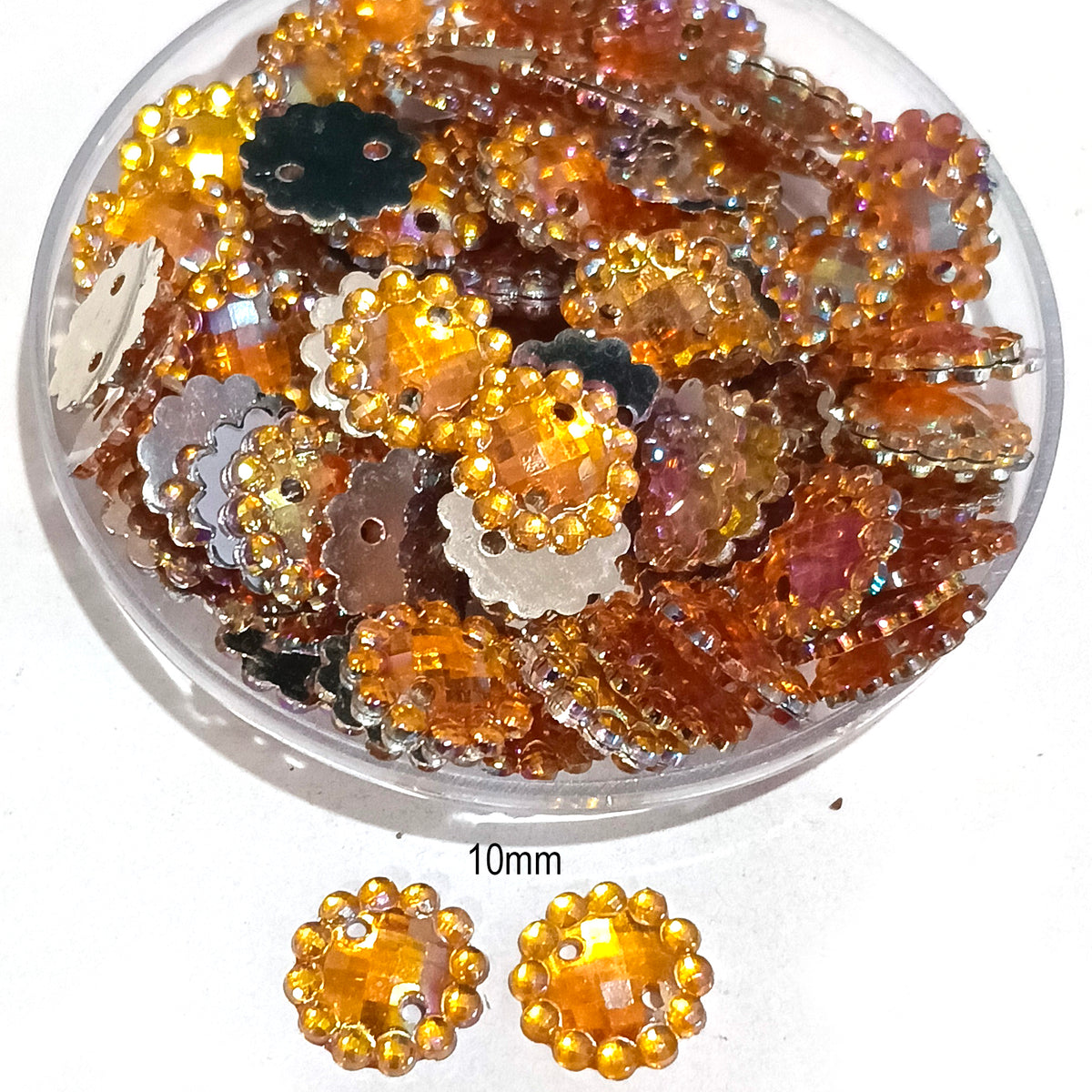 50grams pack, 10mm Acrylic Rhinestone 2 Hole Sew On Stones  Flower Design