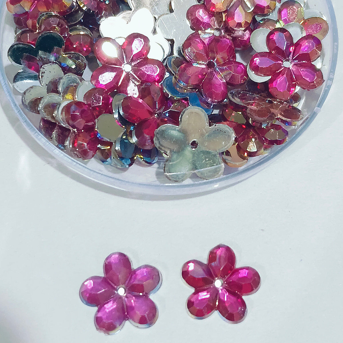 50grams pack, Acrylic Rhinestone Flower Shape Flatback – 11mm  Colors Available, High Shine Crystal Finish